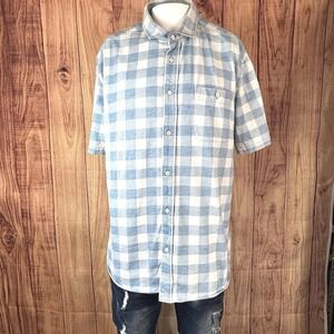 Faherty Short Sleeve Flannel Shirt Blue and White Buffalo Plaid Ventura Men's XL